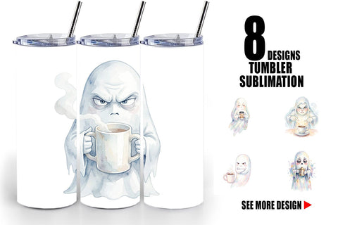 Tumbler Watercolor Funny Grumpy Morning Ghost Sublimation artnoy 