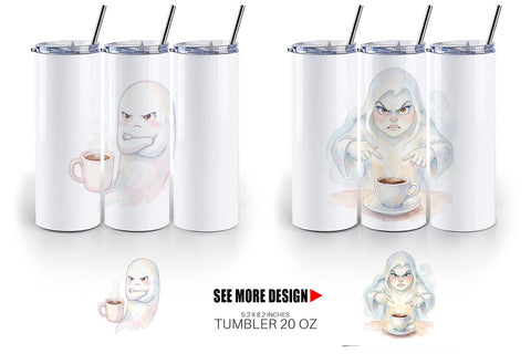Tumbler Watercolor Funny Grumpy Morning Ghost Sublimation artnoy 