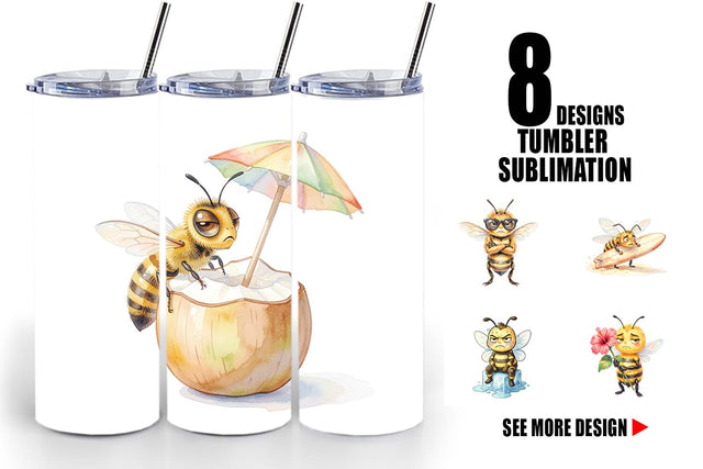 Tumbler Watercolor Funny Grumpy Tropical Bee Sublimation artnoy 