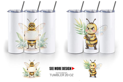 Tumbler Watercolor Funny Grumpy Tropical Bee Sublimation artnoy 