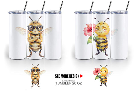 Tumbler Watercolor Funny Grumpy Tropical Bee Sublimation artnoy 