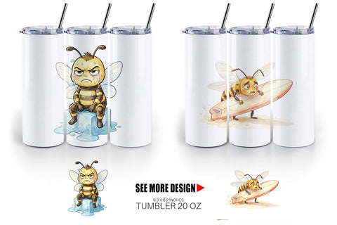 Tumbler Watercolor Funny Grumpy Tropical Bee Sublimation artnoy 