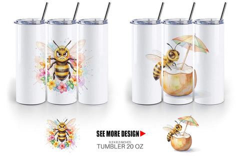 Tumbler Watercolor Funny Grumpy Tropical Bee Sublimation artnoy 