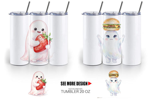 Tumbler Watercolor Funny Hungry Foodie Ghost Sublimation artnoy 