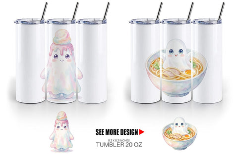 Tumbler Watercolor Funny Hungry Foodie Ghost Sublimation artnoy 
