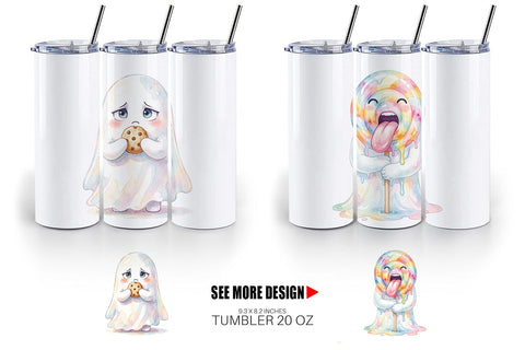 Tumbler Watercolor Funny Hungry Foodie Ghost Sublimation artnoy 