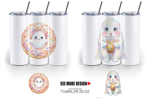 Tumbler Watercolor Funny Hungry Foodie Ghost Sublimation artnoy 
