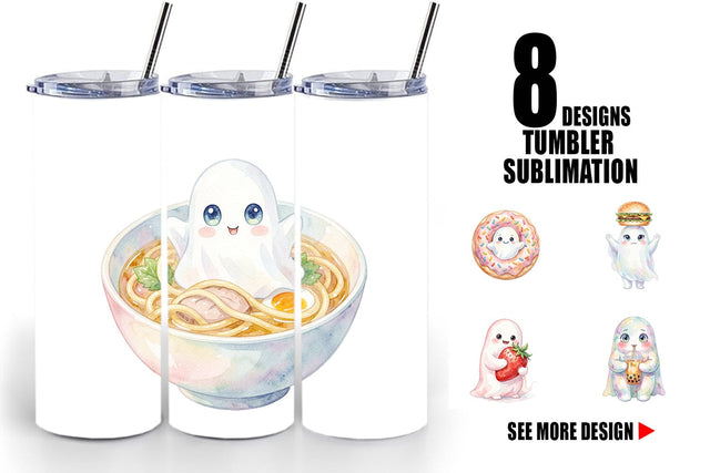 Tumbler Watercolor Funny Hungry Foodie Ghost Sublimation artnoy 