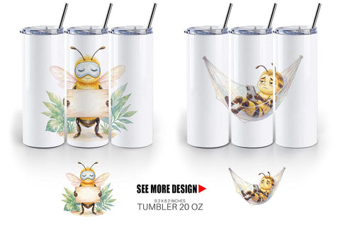 Tumbler Watercolor Funny Lazy Island Life Bee Sublimation artnoy 