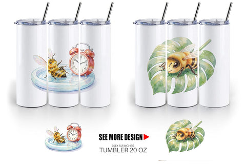 Tumbler Watercolor Funny Lazy Island Life Bee Sublimation artnoy 
