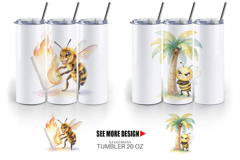Tumbler Watercolor Funny Lazy Island Life Bee Sublimation artnoy 