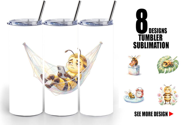 Tumbler Watercolor Funny Lazy Island Life Bee Sublimation artnoy 