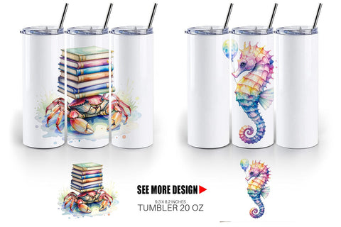 Tumbler Watercolor Funny Ocean Animals Sublimation artnoy 