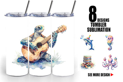 Tumbler Watercolor Funny Ocean Animals Sublimation artnoy 