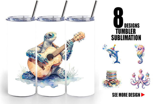 Tumbler Watercolor Funny Ocean Animals Sublimation artnoy 