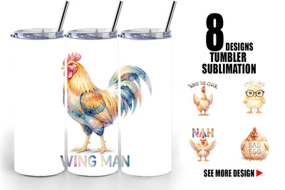 Tumbler Watercolor Funny Quirky Chicken Quotes Sublimation artnoy 