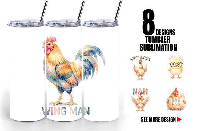 Tumbler Watercolor Funny Quirky Chicken Quotes Sublimation artnoy 