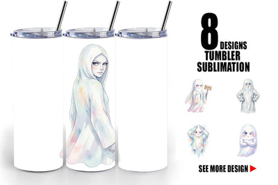 Tumbler Watercolor Funny Sarcastic Mood Ghost Sublimation artnoy 