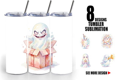 Tumbler Watercolor Funny Ugly Cute Party Ghost Sublimation artnoy 