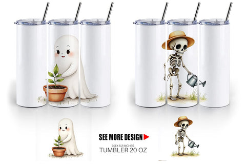Tumbler Watercolor Garden Ghouls Sublimation artnoy 