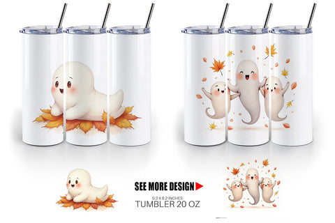 Tumbler Watercolor Ghost Autumn Leaves Sublimation artnoy 