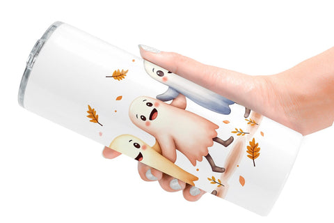 Tumbler Watercolor Ghost Autumn Leaves Sublimation artnoy 