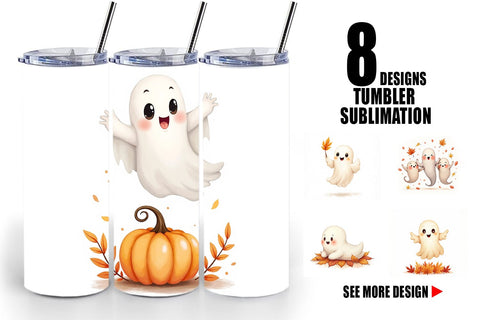 Tumbler Watercolor Ghost Autumn Leaves Sublimation artnoy 