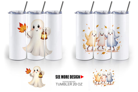 Tumbler Watercolor Ghost Autumn Leaves Sublimation artnoy 