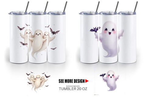 Tumbler Watercolor Ghost Bat Friends Sublimation artnoy 