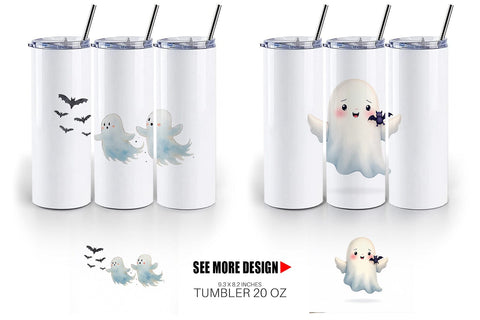 Tumbler Watercolor Ghost Bat Friends Sublimation artnoy 