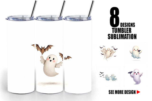 Tumbler Watercolor Ghost Bat Friends Sublimation artnoy 