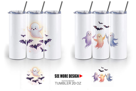 Tumbler Watercolor Ghost Bat Friends Sublimation artnoy 
