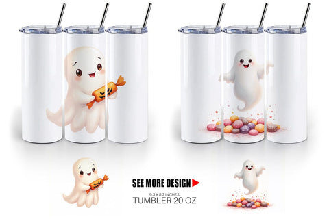 Tumbler Watercolor Ghost Candy Party Sublimation artnoy 