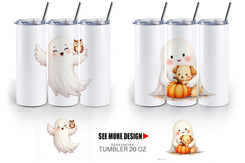 Tumbler Watercolor Ghost Halloween Pets Sublimation artnoy 