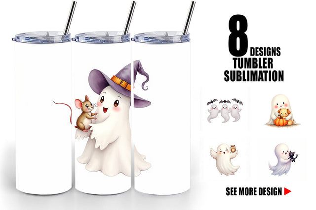 Tumbler Watercolor Ghost Halloween Pets Sublimation artnoy 