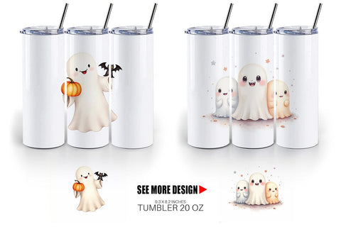 Tumbler Watercolor Ghost Halloween Pets Sublimation artnoy 