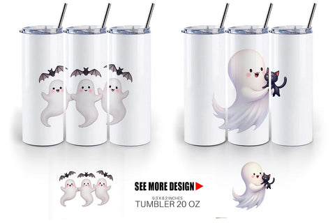 Tumbler Watercolor Ghost Halloween Pets Sublimation artnoy 