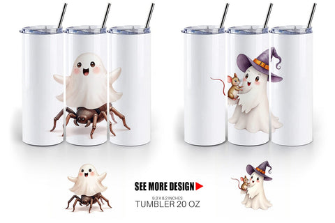 Tumbler Watercolor Ghost Halloween Pets Sublimation artnoy 