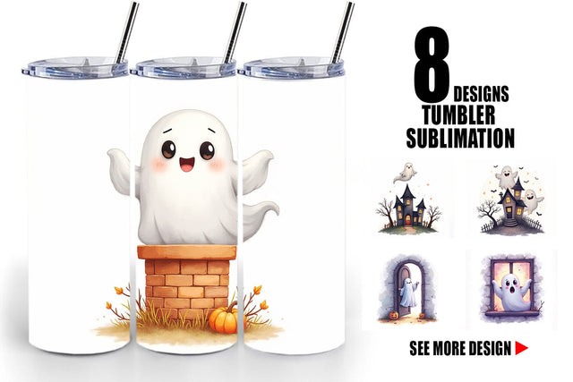 Tumbler Watercolor Ghost Haunted House Sublimation artnoy 