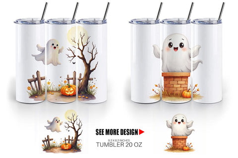 Tumbler Watercolor Ghost Haunted House Sublimation artnoy 