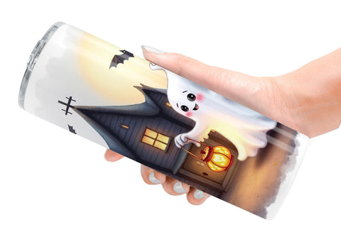 Tumbler Watercolor Ghost Haunted House Sublimation artnoy 
