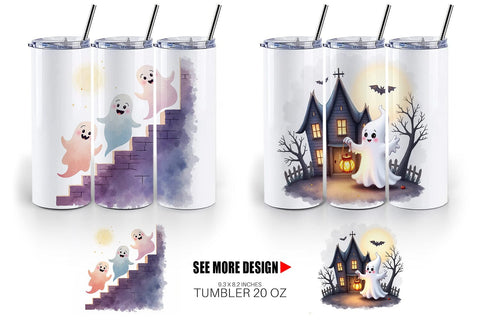 Tumbler Watercolor Ghost Haunted House Sublimation artnoy 