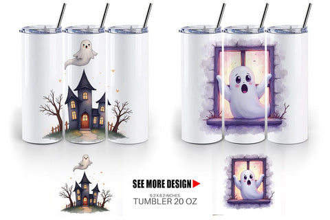 Tumbler Watercolor Ghost Haunted House Sublimation artnoy 