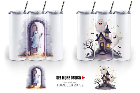 Tumbler Watercolor Ghost Haunted House Sublimation artnoy 