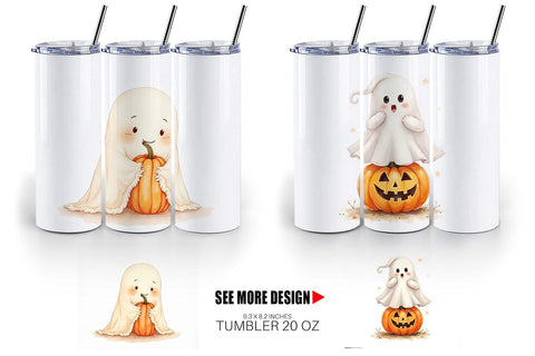 Tumbler Watercolor Ghost Pumpkin Friends Sublimation artnoy 
