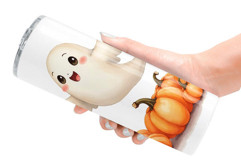 Tumbler Watercolor Ghost Pumpkin Friends Sublimation artnoy 