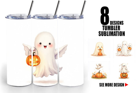 Tumbler Watercolor Ghost Pumpkin Friends Sublimation artnoy 