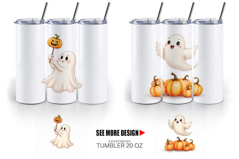 Tumbler Watercolor Ghost Pumpkin Friends Sublimation artnoy 