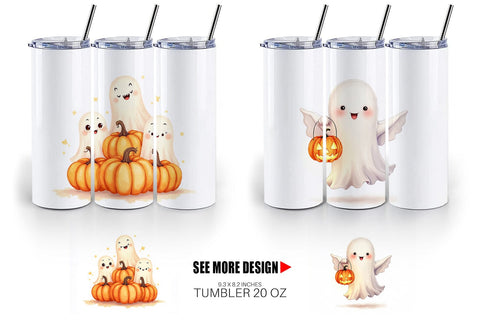 Tumbler Watercolor Ghost Pumpkin Friends Sublimation artnoy 
