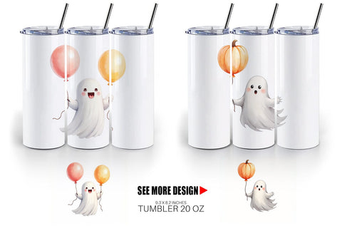 Tumbler Watercolor Ghost Spooky Balloons Sublimation artnoy 